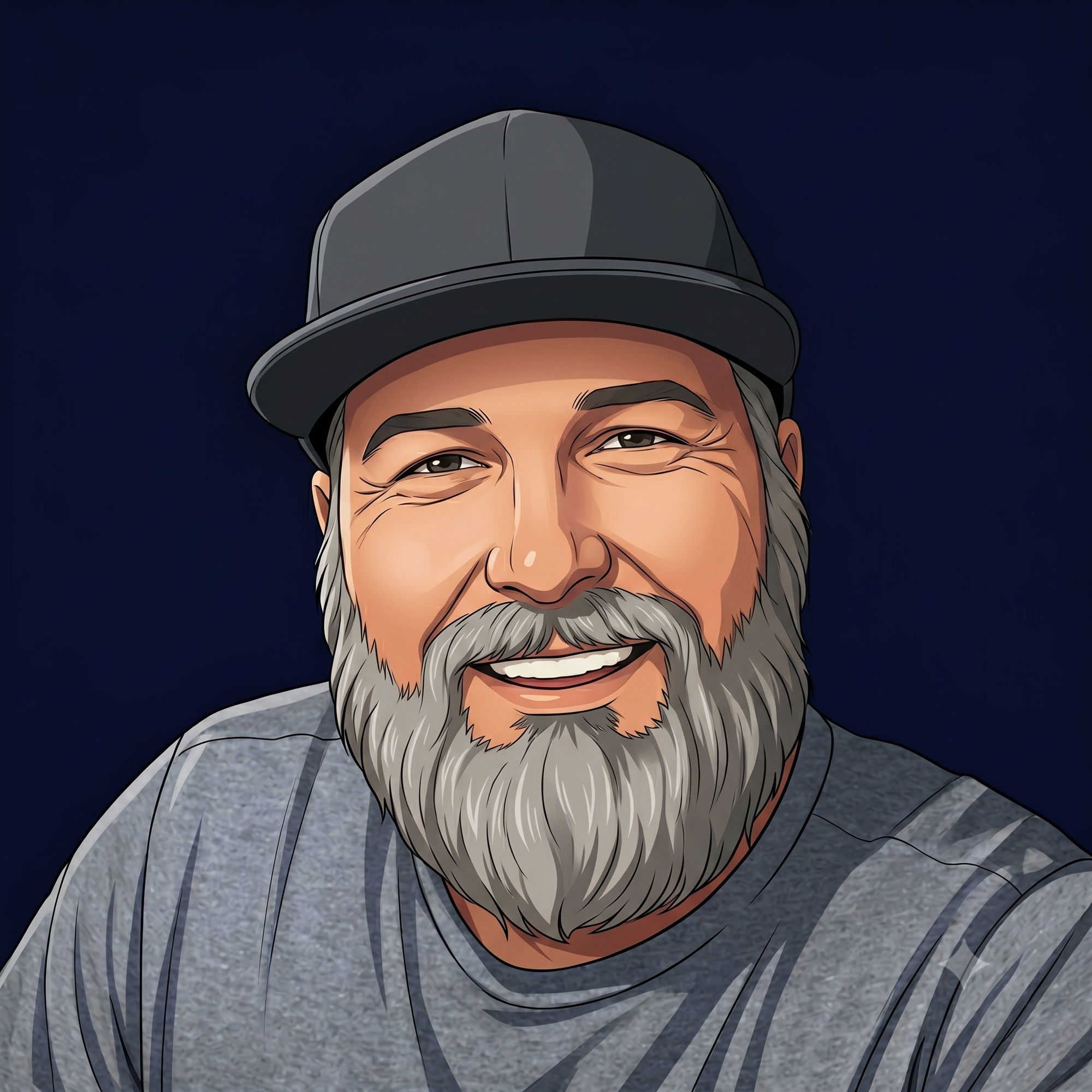 Portrait of Dana Burks, smiling in a gray cap and beard